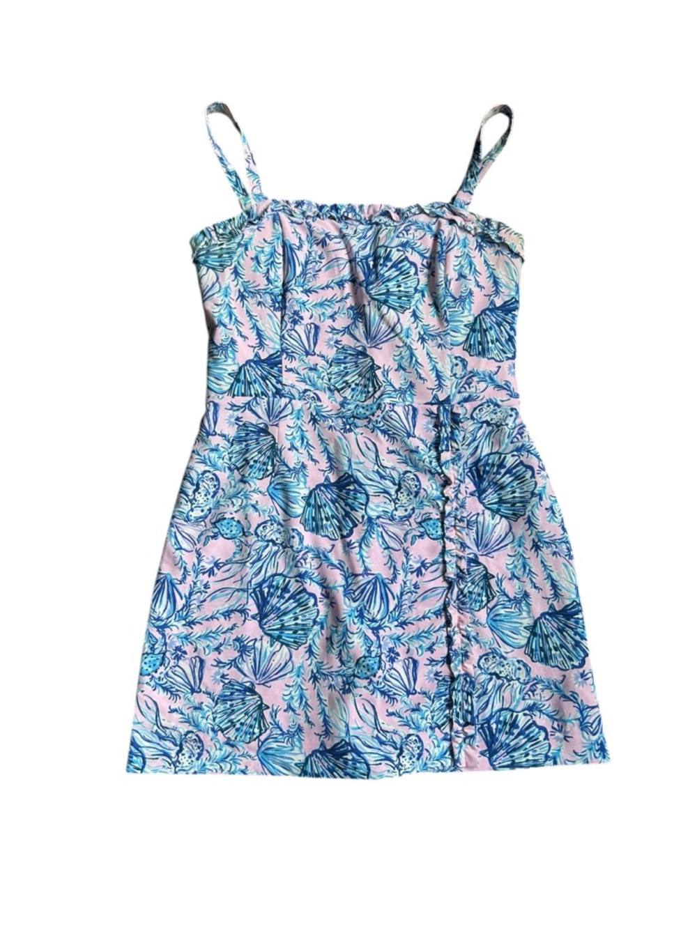 Lilly‎ Pulitzer Zenon Ruffle Romper Magnolia Lilac  Pink & Blue Floral Size 8 - Picture 2 of 10